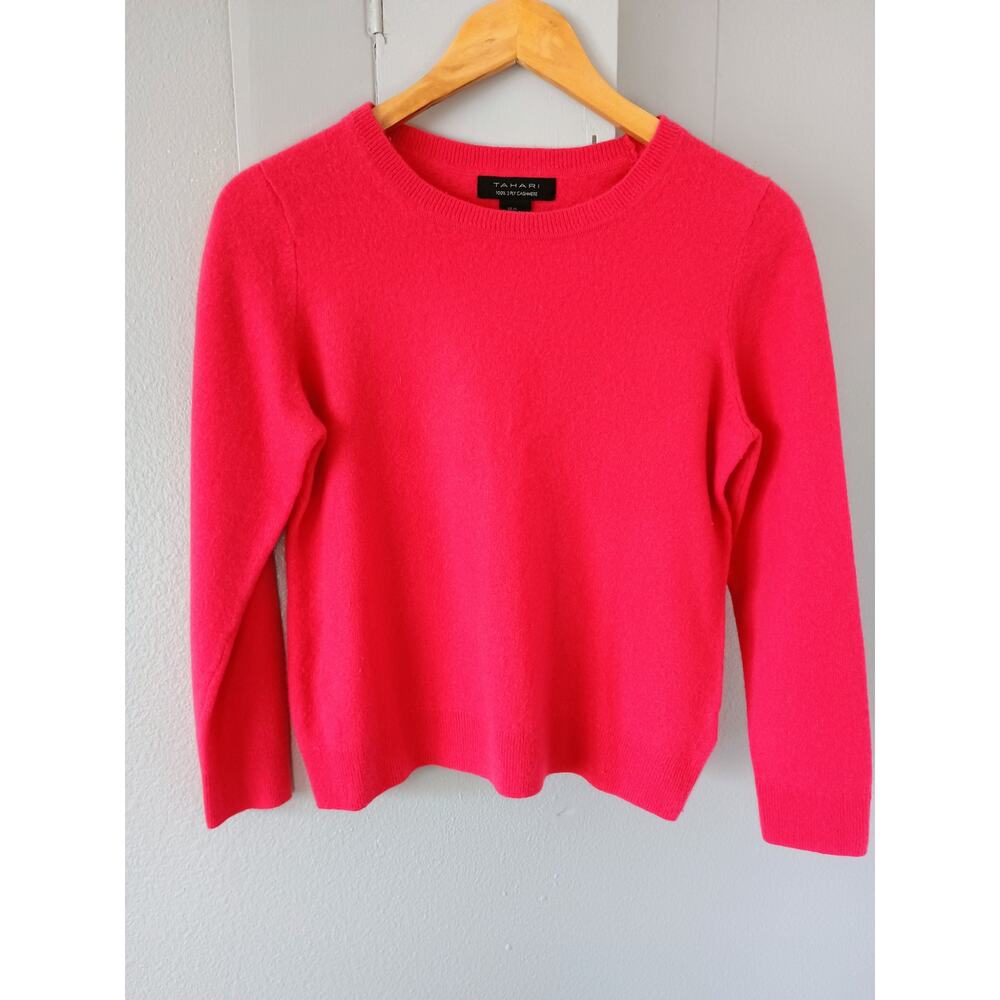 Tahari 100% cashmere bright pink sweater fits as SMALL barbie Core soft cozy